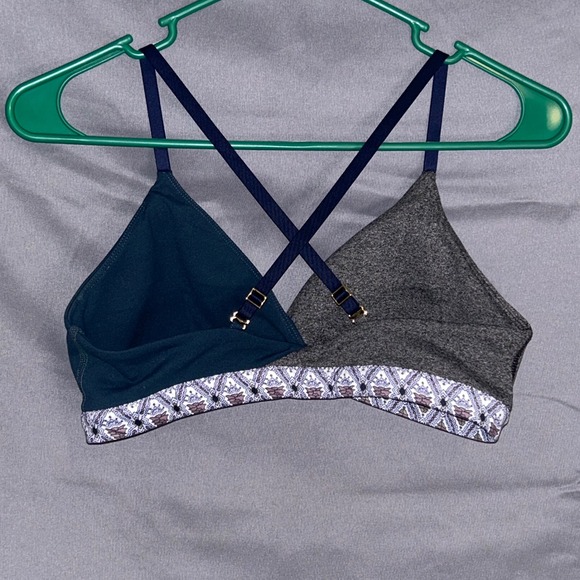 Athleta Inhale Sports Bra Dark Gray Teal Geometric Band Adjustable Straps S - Picture 4 of 7